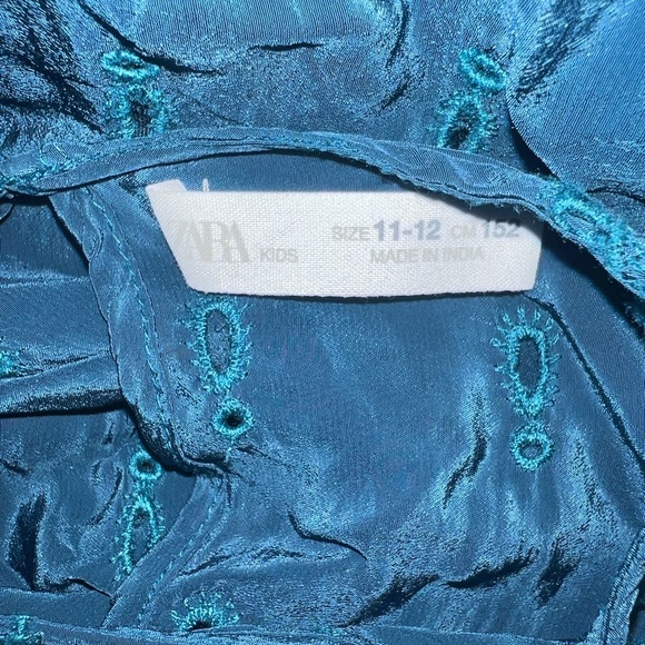 Zara Kids Blue lined eyelet long sleeve viscose Dress Sz 11-12 - Picture 2 of 3